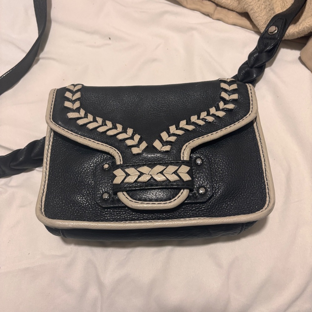 orYANY / Braided Leather Crossbody Bag / Shoulder Bag Preloved -  Black & Cream